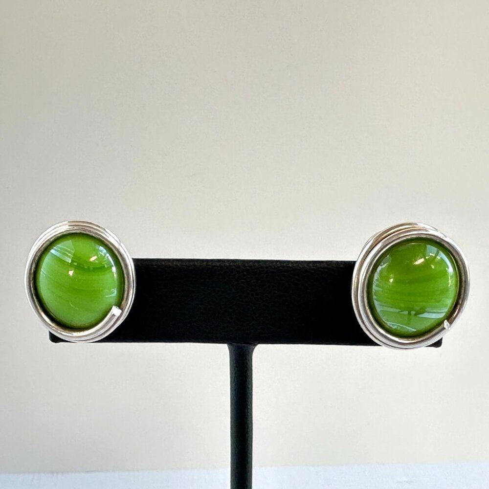 Green Art Glass Sterling Post Earrings